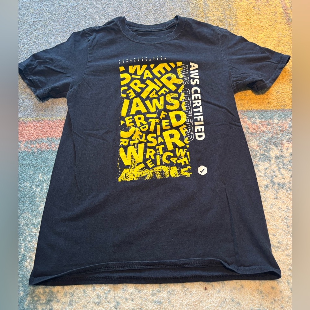 AWS Certified Black T-Shirt yellow graphic, Small